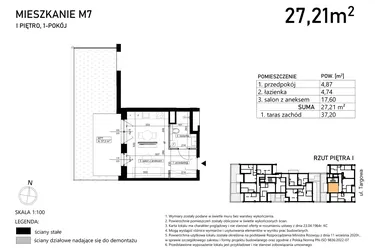 Rzut - Mieszkanie na sprzedaż 1 pokój o powierzchni 27,21 m² - numer M7 w Targowa 49