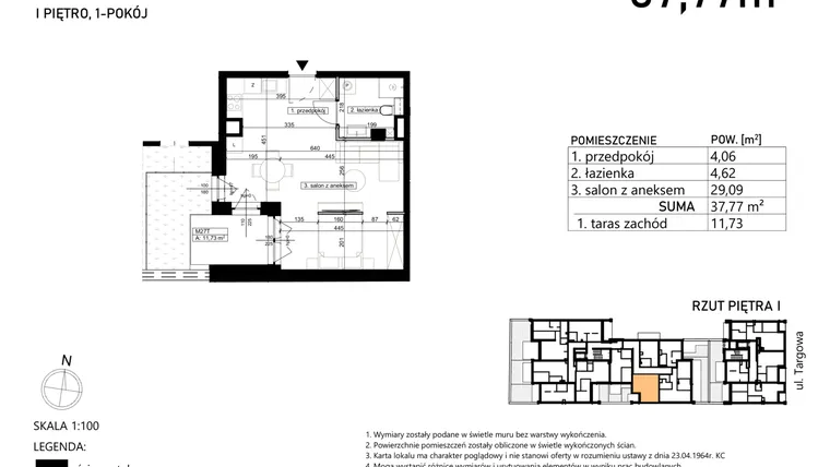 Rzut - Mieszkanie na sprzedaż 1 pokój o powierzchni 37,77 m² - numer M27 w Targowa 49