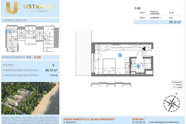 Rzut - Mieszkanie na sprzedaż 1 pokój o powierzchni 26,12 m² - numer 0.8 w Ustronie Luxury Apartments
