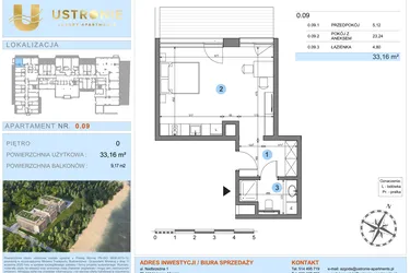 Rzut - Mieszkanie na sprzedaż 1 pokój o powierzchni 33,16 m² - numer 0.9 w Ustronie Luxury Apartments