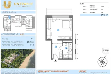 Rzut - Mieszkanie na sprzedaż 1 pokój o powierzchni 37,73 m² - numer 0.11 w Ustronie Luxury Apartments