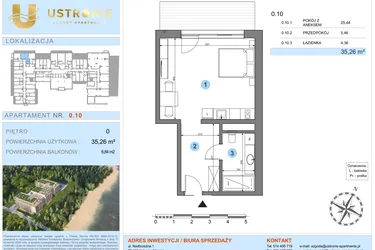 Rzut - Mieszkanie na sprzedaż 1 pokój o powierzchni 35,26 m² - numer 0.10 w Ustronie Luxury Apartments