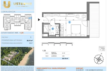 Rzut - Mieszkanie na sprzedaż 1 pokój o powierzchni 26,1 m² - numer 1.25 w Ustronie Luxury Apartments