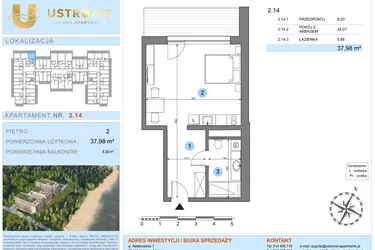 Rzut - Mieszkanie na sprzedaż 1 pokój o powierzchni 37,98 m² - numer 2.14 w Ustronie Luxury Apartments