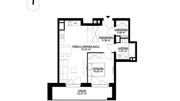 Rzut - Mieszkanie na sprzedaż 2 pokoje o powierzchni 50,73 m² - numer A49 w FUTURO