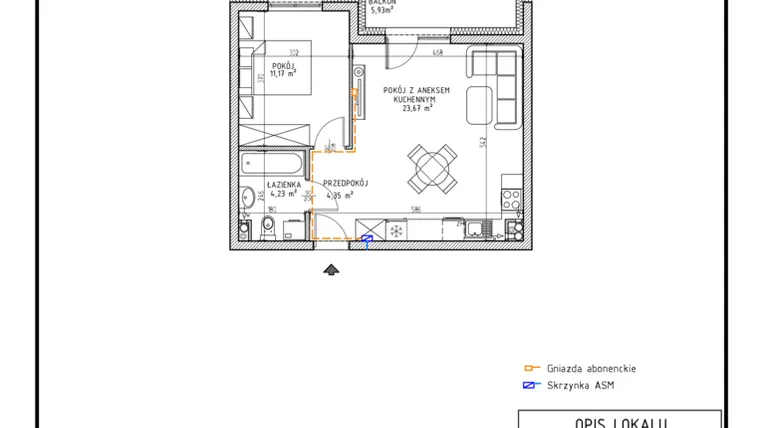 Rzut - Mieszkanie na sprzedaż 2 pokoje o powierzchni 43,42 m² - numer M26 w Osiedle Foresto etap 2