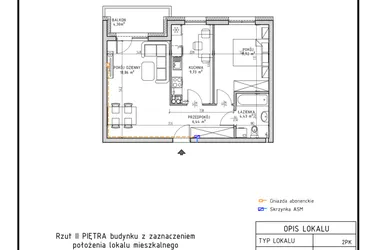 Rzut - Mieszkanie na sprzedaż 2 pokoje o powierzchni 51,38 m² - numer M24 w Osiedle Foresto etap 2