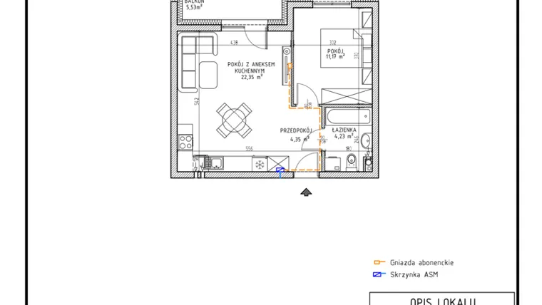Rzut - Mieszkanie na sprzedaż 2 pokoje o powierzchni 42,1 m² - numer M15 w Osiedle Foresto etap 2