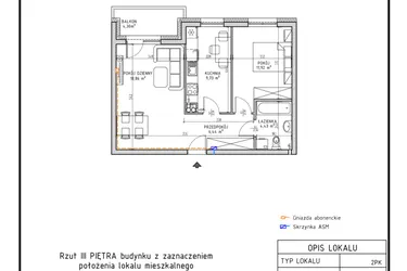 Rzut - Mieszkanie na sprzedaż 2 pokoje o powierzchni 51,38 m² - numer M34 w Osiedle Foresto etap 2