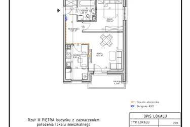 Rzut - Mieszkanie na sprzedaż 2 pokoje o powierzchni 48,71 m² - numer M38 w Osiedle Foresto etap 2