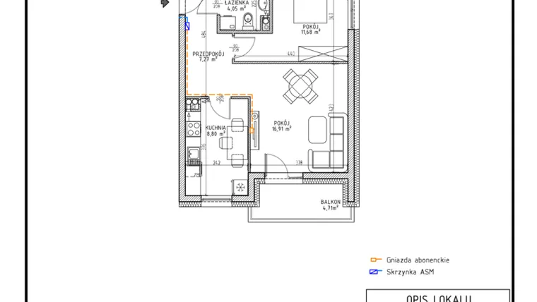 Rzut - Mieszkanie na sprzedaż 2 pokoje o powierzchni 48,71 m² - numer M38 w Osiedle Foresto etap 2