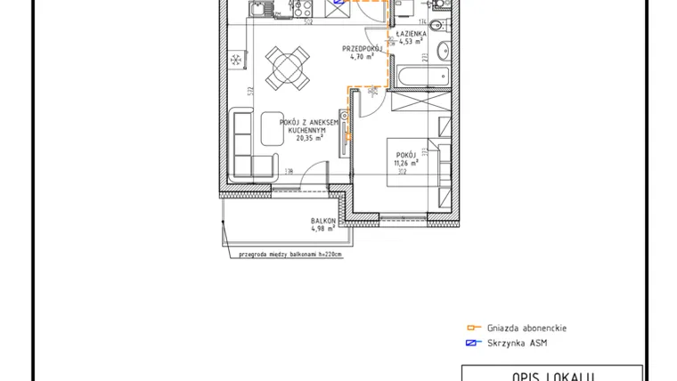 Rzut - Mieszkanie na sprzedaż 2 pokoje o powierzchni 40,84 m² - numer M39 w Osiedle Foresto etap 2