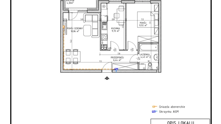 Rzut - Mieszkanie na sprzedaż 2 pokoje o powierzchni 51,38 m² - numer M44 w Osiedle Foresto etap 2