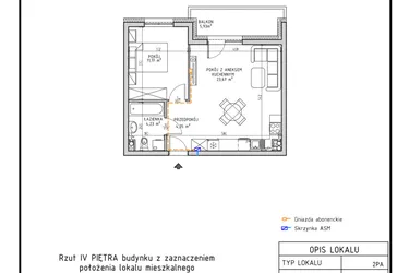 Rzut - Mieszkanie na sprzedaż 2 pokoje o powierzchni 43,42 m² - numer M46 w Osiedle Foresto etap 2