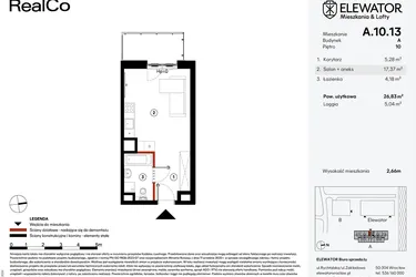 Rzut - Mieszkanie na sprzedaż 1 pokój o powierzchni 26,83 m² - numer A.10.13 w Elewator - Mieszkania i Lofty