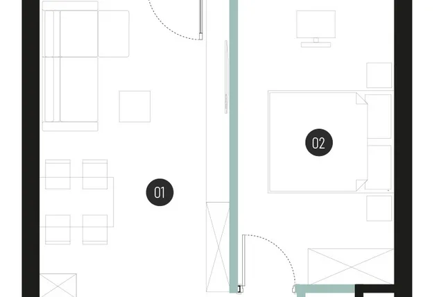 Rzut - Mieszkanie na sprzedaż 2 pokoje o powierzchni 41,91 m² - numer M05 w Atrium House