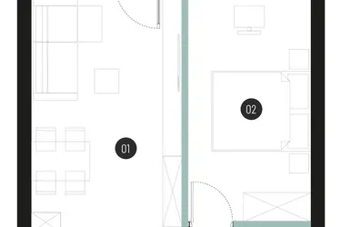 Rzut - Mieszkanie na sprzedaż 2 pokoje o powierzchni 41,77 m² - numer M06 w Atrium House