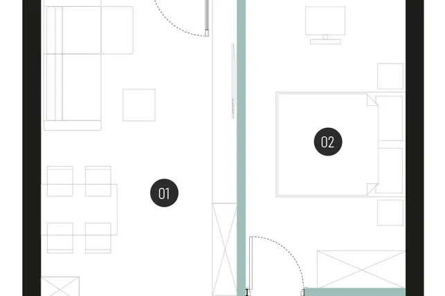 Rzut - Mieszkanie na sprzedaż 2 pokoje o powierzchni 41,77 m² - numer M06 w Atrium House