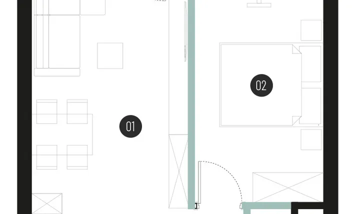 Rzut - Mieszkanie na sprzedaż 2 pokoje o powierzchni 41,91 m² - numer M29 w Atrium House