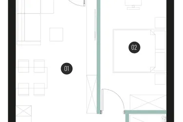 Rzut - Mieszkanie na sprzedaż 2 pokoje o powierzchni 41,77 m² - numer M30 w Atrium House