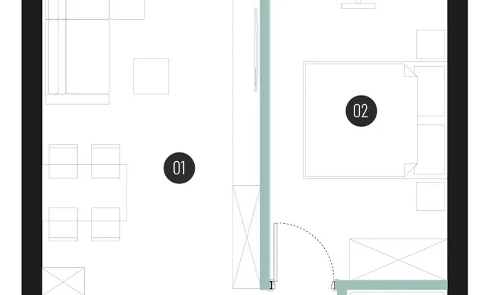 Rzut - Mieszkanie na sprzedaż 2 pokoje o powierzchni 41,77 m² - numer M30 w Atrium House