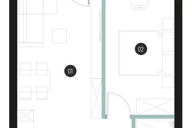 Rzut - Mieszkanie na sprzedaż 2 pokoje o powierzchni 41,77 m² - numer M16 w Atrium House