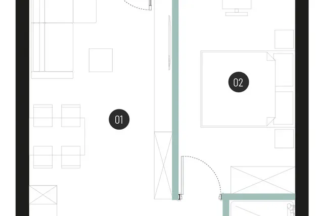 Rzut - Mieszkanie na sprzedaż 2 pokoje o powierzchni 41,77 m² - numer M16 w Atrium House