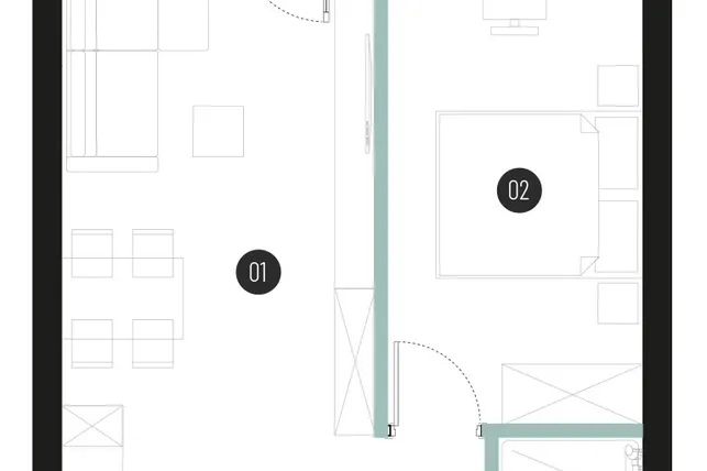 Rzut - Mieszkanie na sprzedaż 2 pokoje o powierzchni 41,77 m² - numer M17 w Atrium House