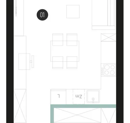 Rzut - Mieszkanie na sprzedaż 1 pokój o powierzchni 32,29 m² - numer M34 w Atrium House