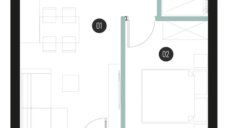 Rzut - Mieszkanie na sprzedaż 2 pokoje o powierzchni 36,15 m² - numer M37 w Atrium House