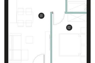 Rzut - Mieszkanie na sprzedaż 2 pokoje o powierzchni 36,15 m² - numer M37 w Atrium House