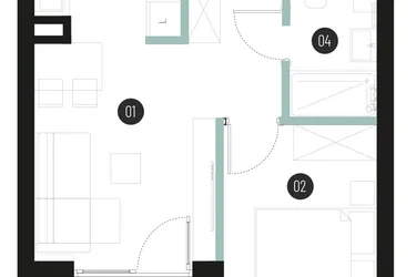 Rzut - Mieszkanie na sprzedaż 2 pokoje o powierzchni 31,92 m² - numer M24 w Atrium House