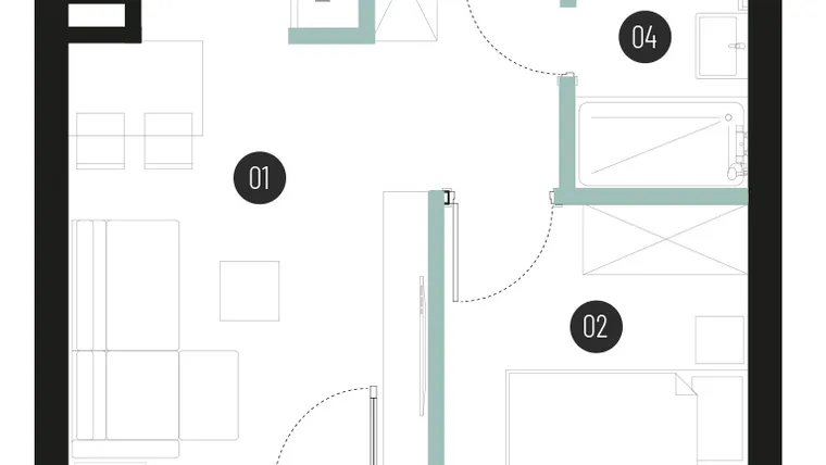 Rzut - Mieszkanie na sprzedaż 2 pokoje o powierzchni 31,92 m² - numer M24 w Atrium House