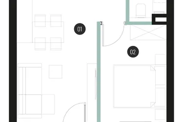 Rzut - Mieszkanie na sprzedaż 2 pokoje o powierzchni 36,16 m² - numer M40 w Atrium House