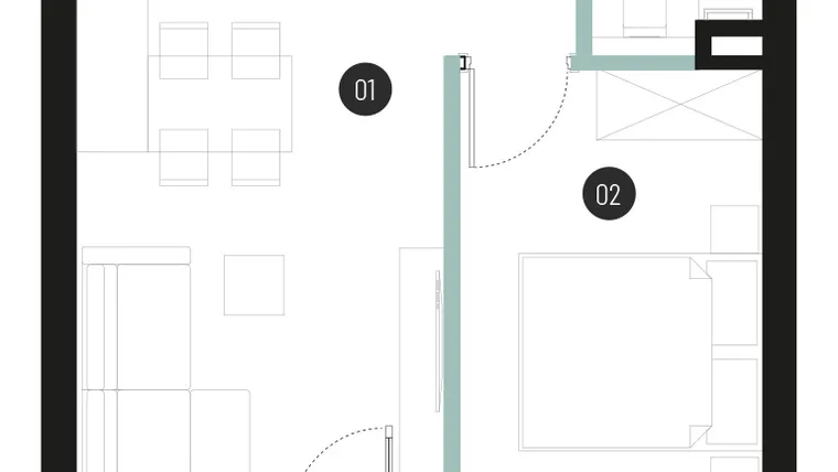 Rzut - Mieszkanie na sprzedaż 2 pokoje o powierzchni 36,16 m² - numer M40 w Atrium House