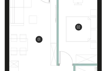 Rzut - Mieszkanie na sprzedaż 2 pokoje o powierzchni 41,77 m² - numer M43 w Atrium House