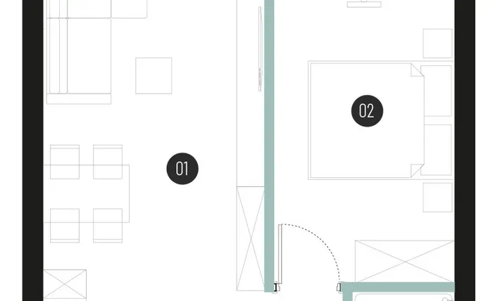 Rzut - Mieszkanie na sprzedaż 2 pokoje o powierzchni 41,77 m² - numer M43 w Atrium House
