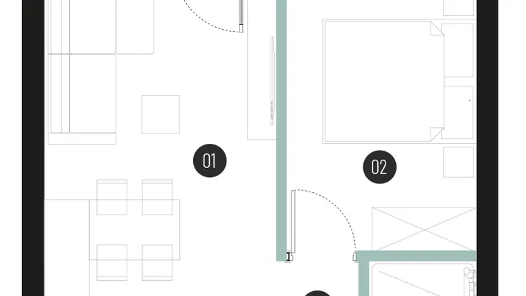 Rzut - Mieszkanie na sprzedaż 2 pokoje o powierzchni 35,87 m² - numer M45 w Atrium House
