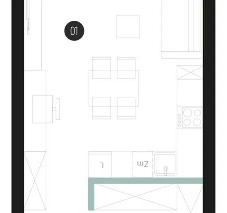 Rzut - Mieszkanie na sprzedaż 1 pokój o powierzchni 31,3 m² - numer M47 w Atrium House