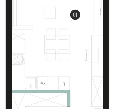 Rzut - Mieszkanie na sprzedaż 1 pokój o powierzchni 31,3 m² - numer M48 w Atrium House