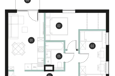 Rzut - Mieszkanie na sprzedaż 3 pokoje o powierzchni 53,8 m² - numer M46 w Atrium House