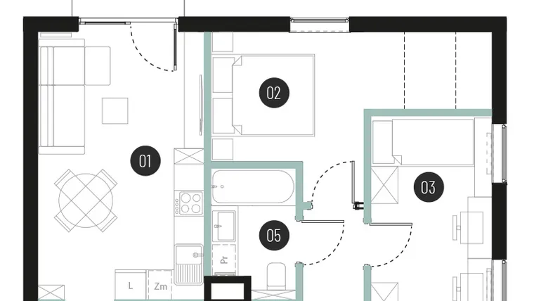 Rzut - Mieszkanie na sprzedaż 3 pokoje o powierzchni 53,8 m² - numer M46 w Atrium House