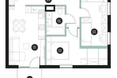 Rzut - Mieszkanie na sprzedaż 3 pokoje o powierzchni 54,14 m² - numer M49 w Atrium House