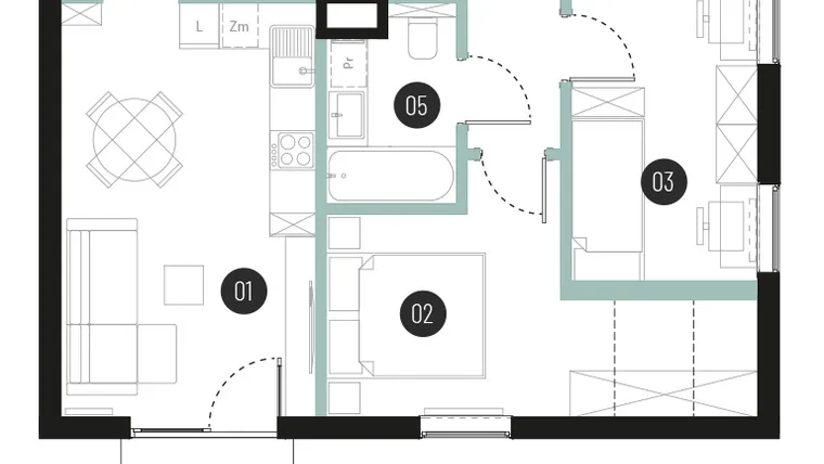 Rzut - Mieszkanie na sprzedaż 3 pokoje o powierzchni 54,14 m² - numer M49 w Atrium House