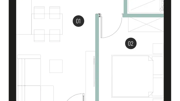 Rzut - Mieszkanie na sprzedaż 2 pokoje o powierzchni 36,15 m² - numer M50 w Atrium House