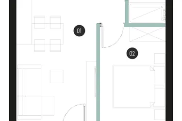Rzut - Mieszkanie na sprzedaż 2 pokoje o powierzchni 36,15 m² - numer M50 w Atrium House