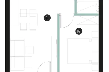Rzut - Mieszkanie na sprzedaż 2 pokoje o powierzchni 36,16 m² - numer M52 w Atrium House