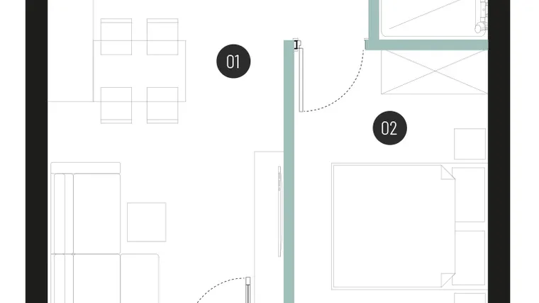 Rzut - Mieszkanie na sprzedaż 2 pokoje o powierzchni 36,16 m² - numer M52 w Atrium House