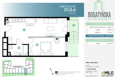 Rzut - Mieszkanie na sprzedaż 2 pokoje o powierzchni 47,72 m² - numer C1.0.6 w Bogatyńska Apartamenty etap 3