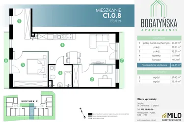 Rzut - Mieszkanie na sprzedaż 3 pokoje o powierzchni 62,35 m² - numer C1.0.8 w Bogatyńska Apartamenty etap 3